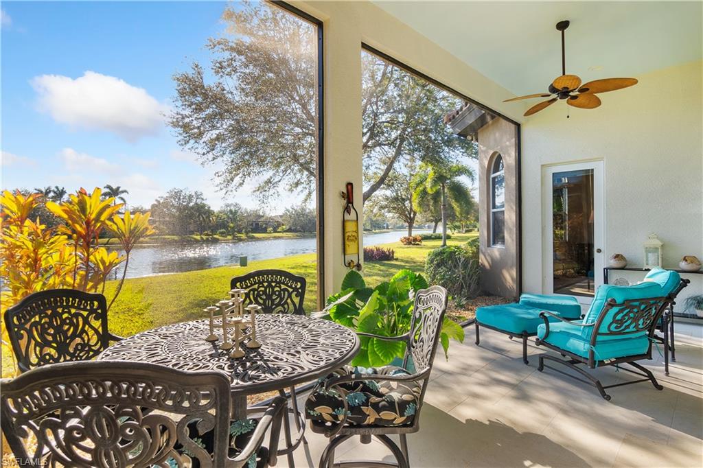 12612 Grandezza Circle Estero, FL 33928 - Photo 23 of 48 View of patio / terrace with a water view and ceiling fan