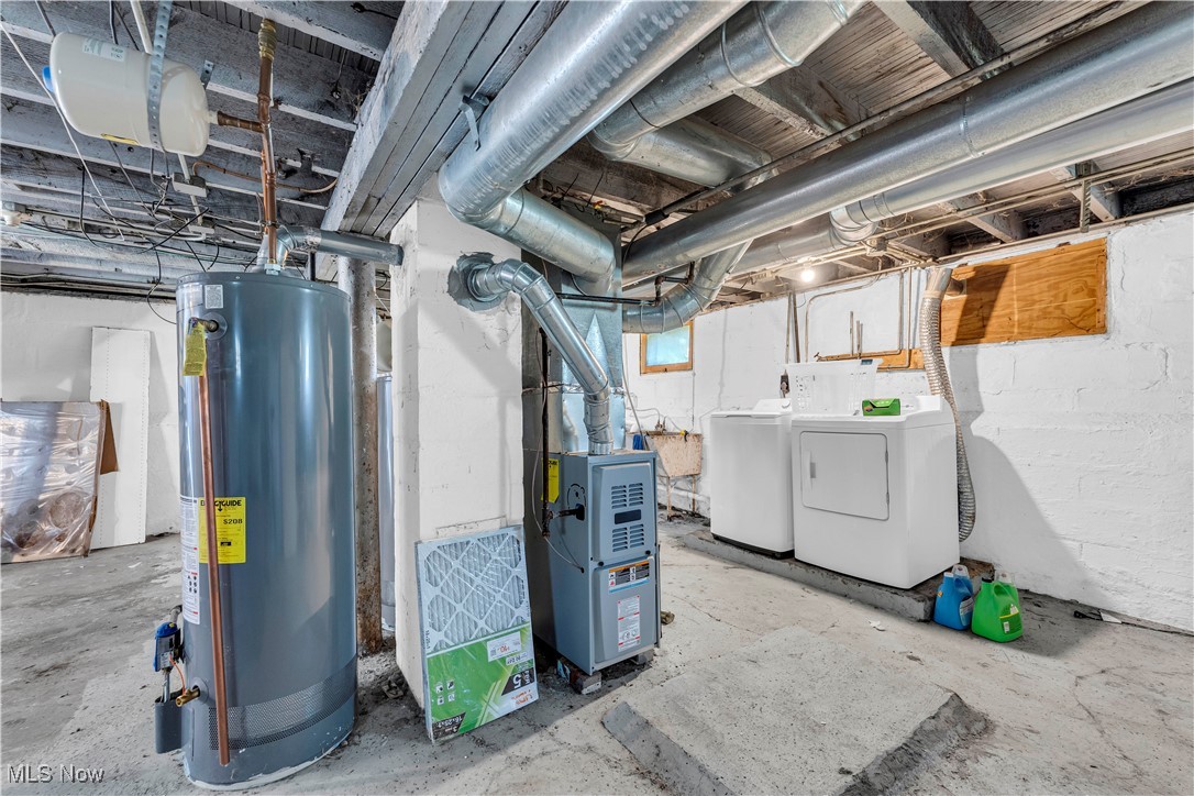 4408 Alpha Avenue Cleveland, OH 44105 - Photo 25 of 41 Basement featuring washer and dryer, water heater, and heating unit