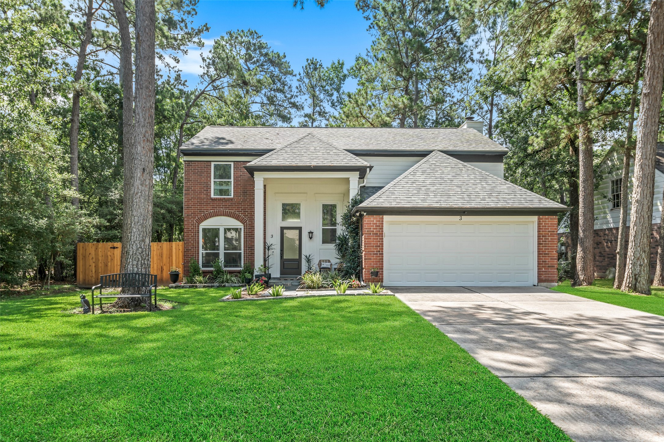 3 East Stony Bridge Circle Spring, TX 77381 - Photo 1 of 42 This charming two-story home features a classic brick facade with a modern touch. It includes a spacious two-car garage, a well-maintained lawn, and is surrounded by mature trees, offering a serene and private setting.