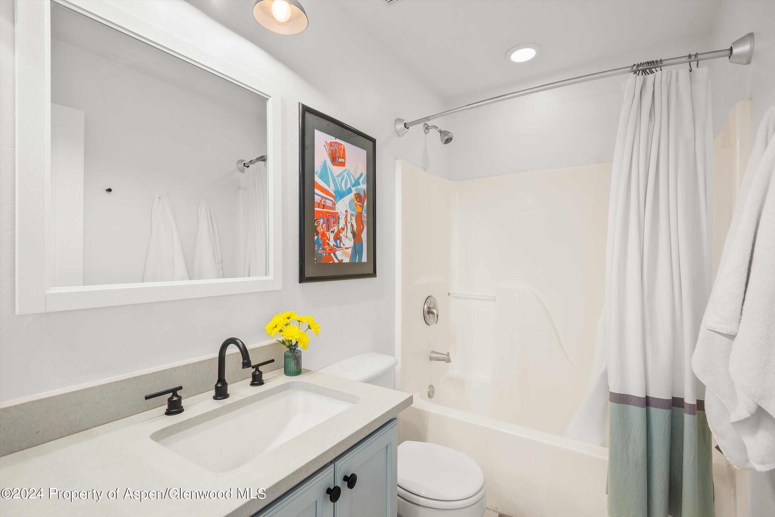 214 Lakeside Drive Basalt, CO 81621 - Photo 17 of 31 a bathroom with a sink vanity mirror and toilet