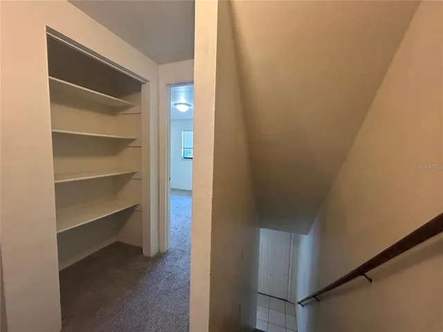 a view of walk in closet with empty racks