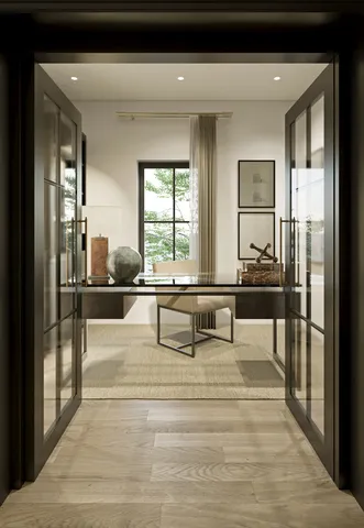 a living room with furniture and a table