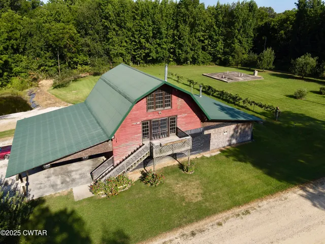 an aerial view of a house
