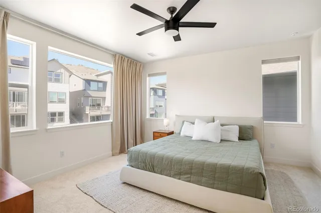 a bedroom with a large bed and a window