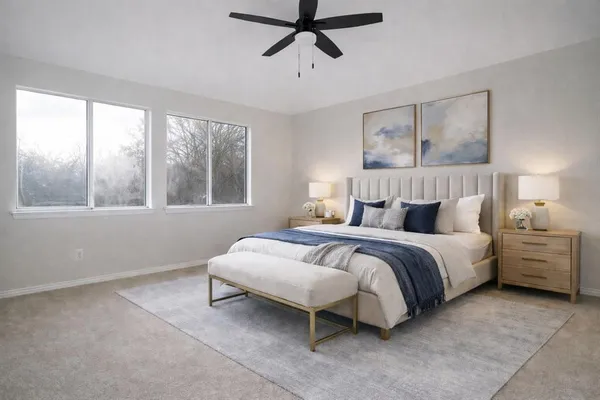 a view of a house with pool and chairs