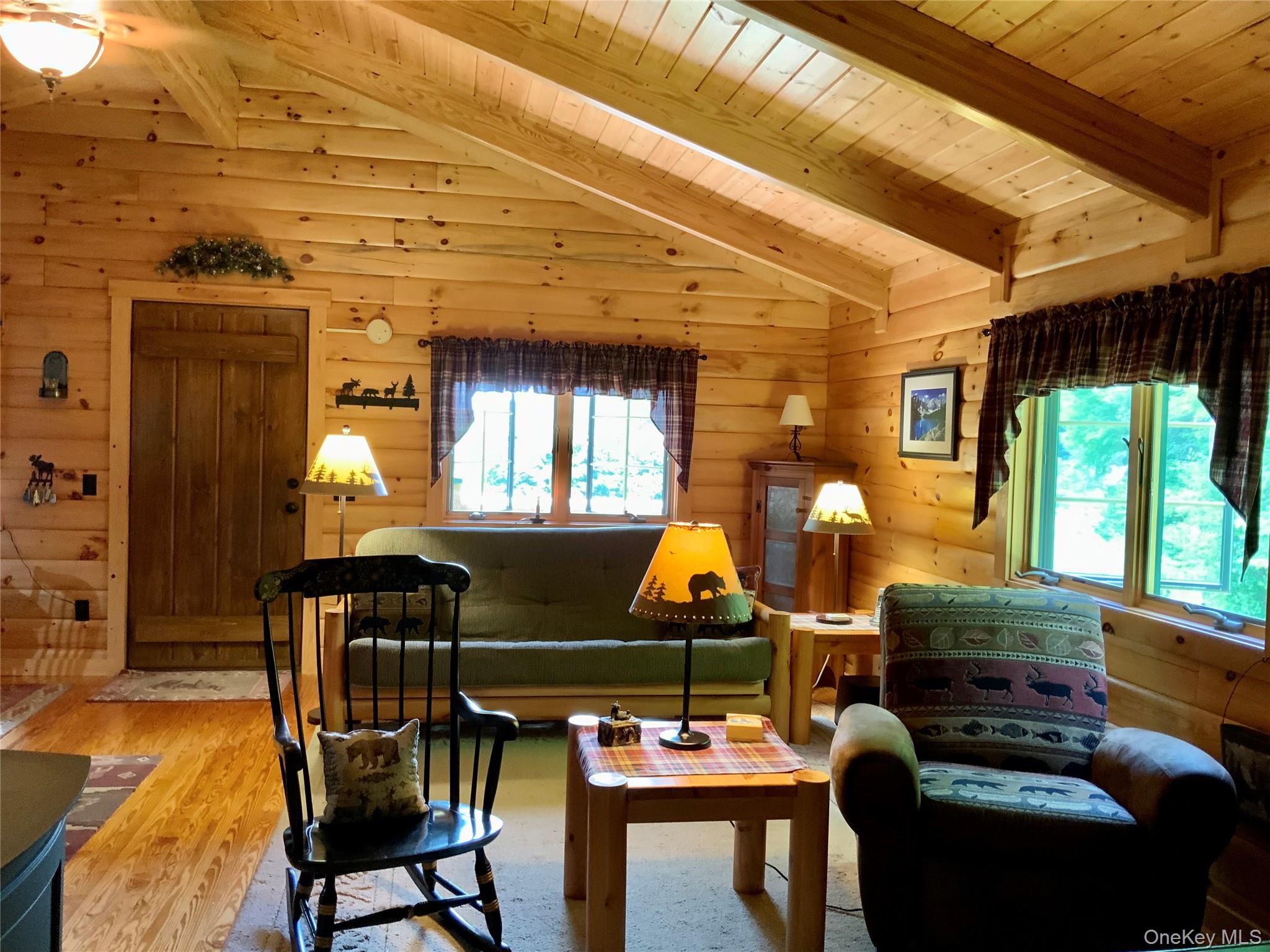 66 Milton Smith Road Long Eddy, NY 12760 - Photo 4 of 25 Vaulted ceiling living room featuring warm wood interiors, abundant natural light, and an open layout.