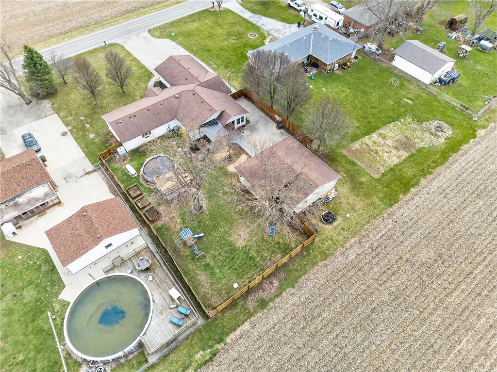 7888 Darke-Preble County Line Road Arcanum, OH 45304 - Photo 51 of 51 This aerial view showcases the property with ample yard space and recreational amenities.