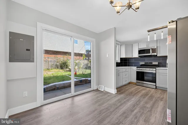 a kitchen with stainless steel appliances cabinets a sink and a microwave