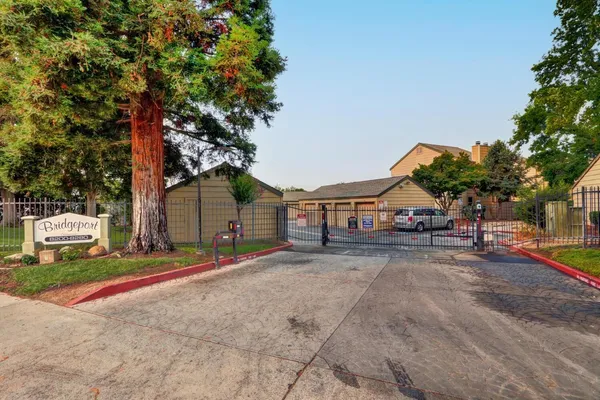 a house with a yard and large trees