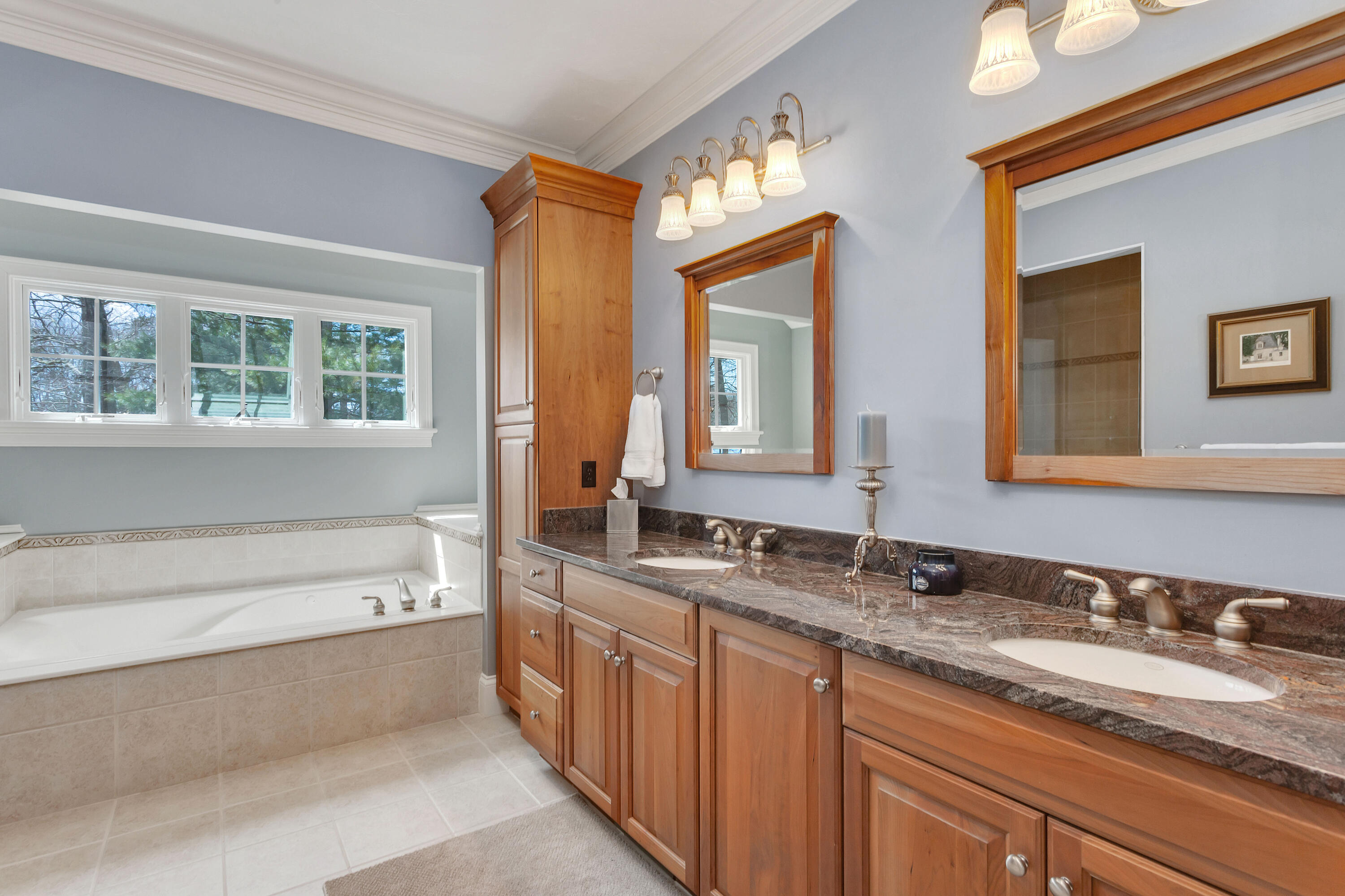 10 Open Space Drive Sandwich, MA 02563 - Photo 24 of 49 a bathroom with a granite countertop tub sink and mirror