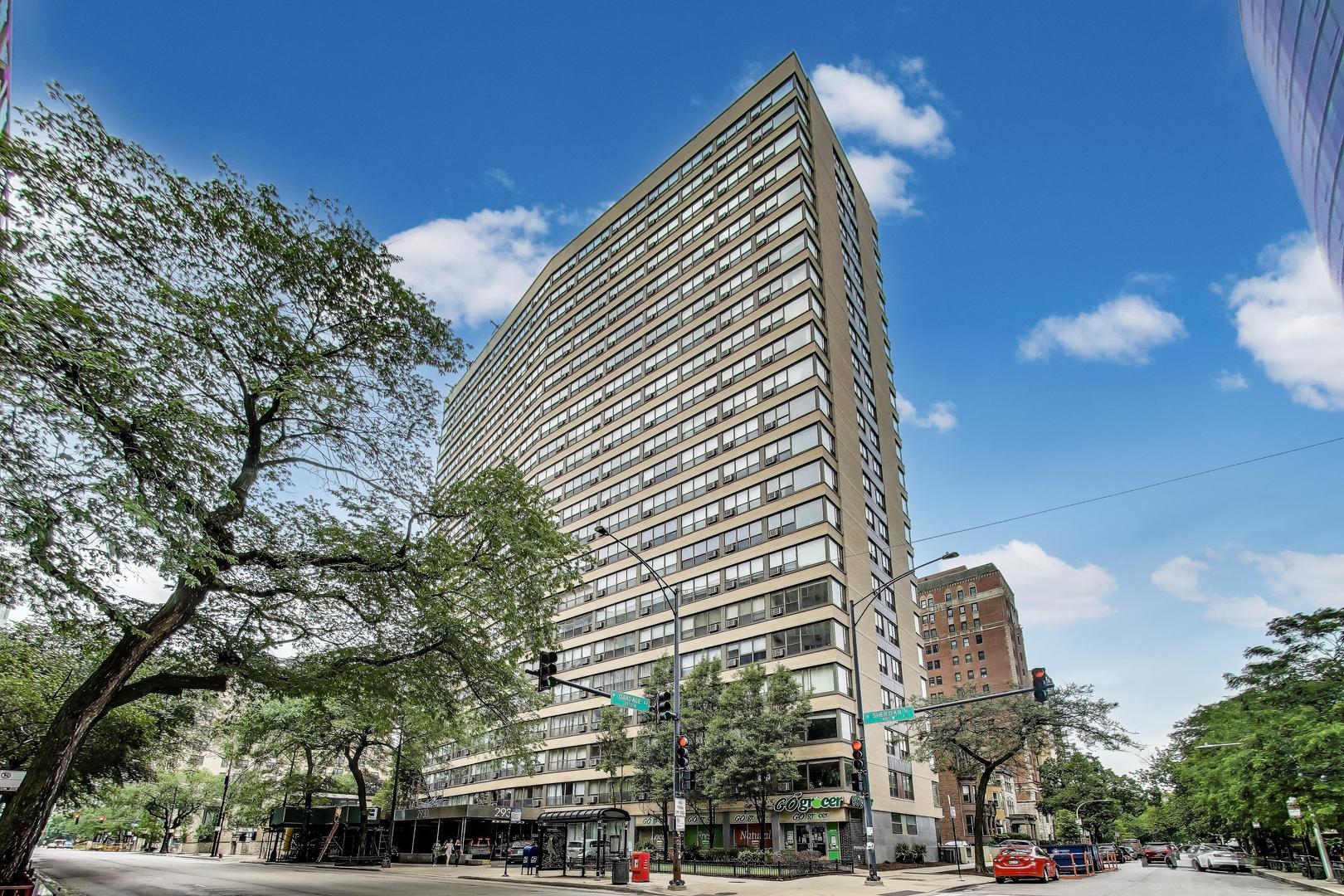a front view of a multi story building