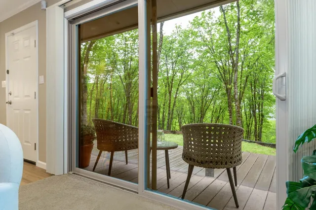 a deck view with a garden and space