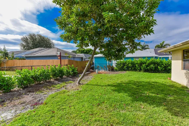 a view of a house with a backyard and a tree