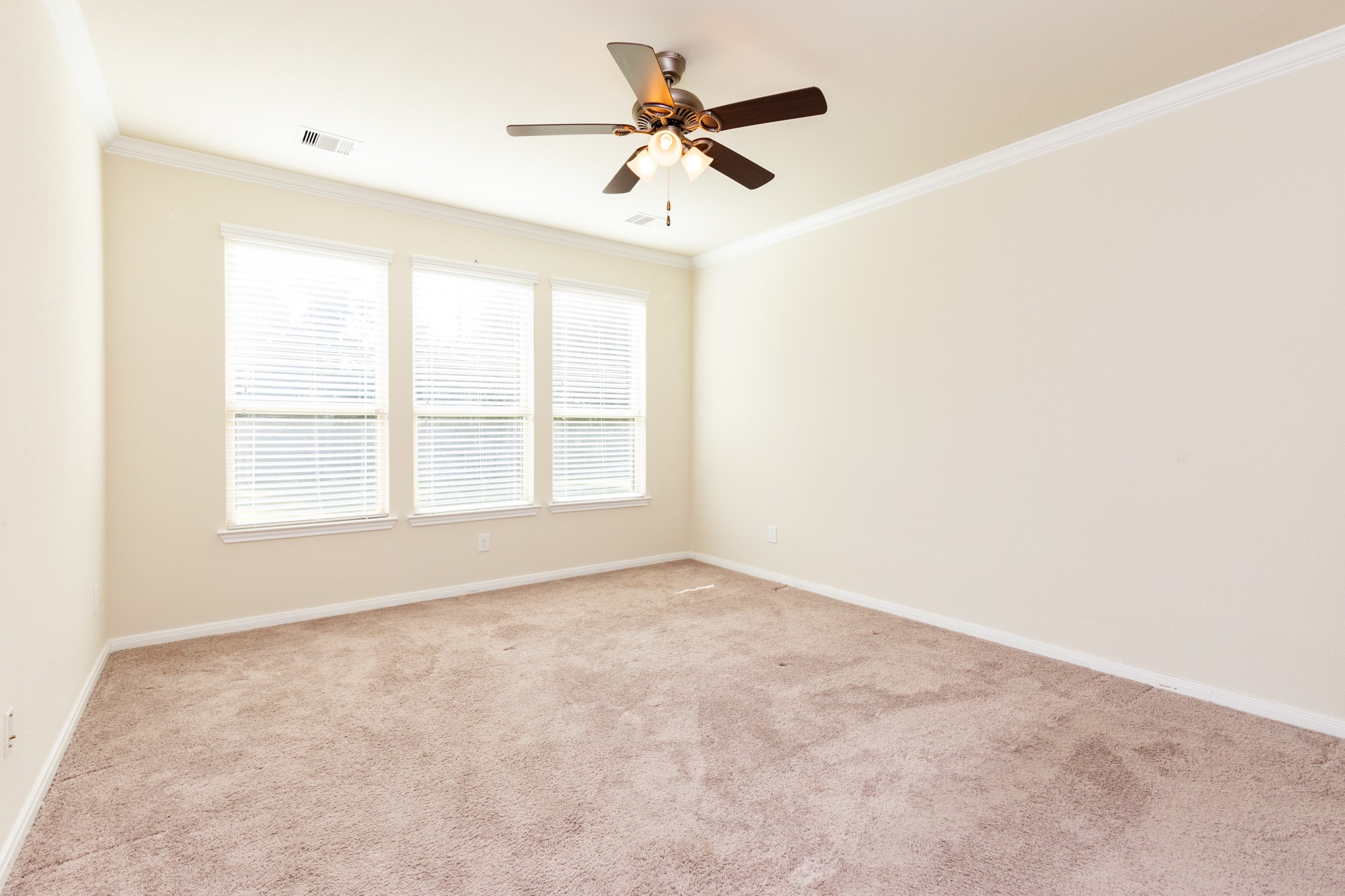 10 Log House Court Tomball, TX 77375 - Photo 30 of 50 This room features soft carpet flooring, neutral walls, and ample natural light from three large windows. A ceiling fan provides comfort and circulation.