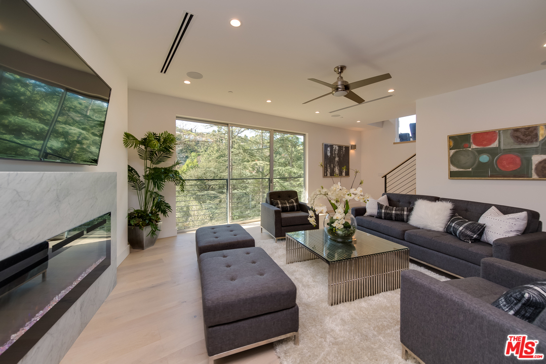 3431 Coy Drive Sherman Oaks, CA 91423 - Photo 37 of 54 a living room with fireplace furniture and a large window
