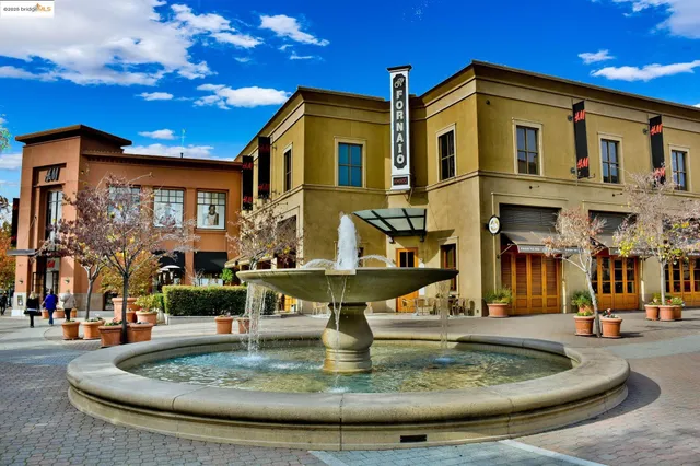 a view of a building with a fountain