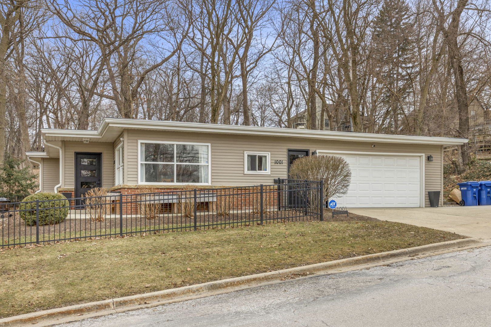 front view of a house with a patio