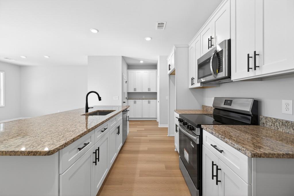 578 Madison Street, Unit 100 Commerce, GA 30529 - Photo 9 of 37 a kitchen with stainless steel appliances granite countertop a stove and a sink