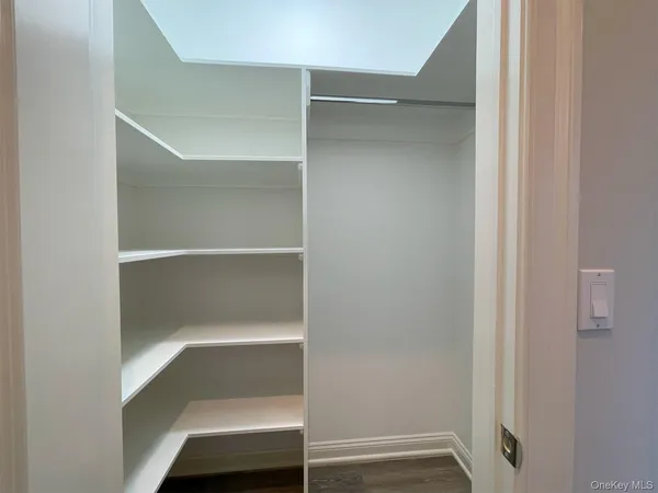 a view of walk in closet with empty racks