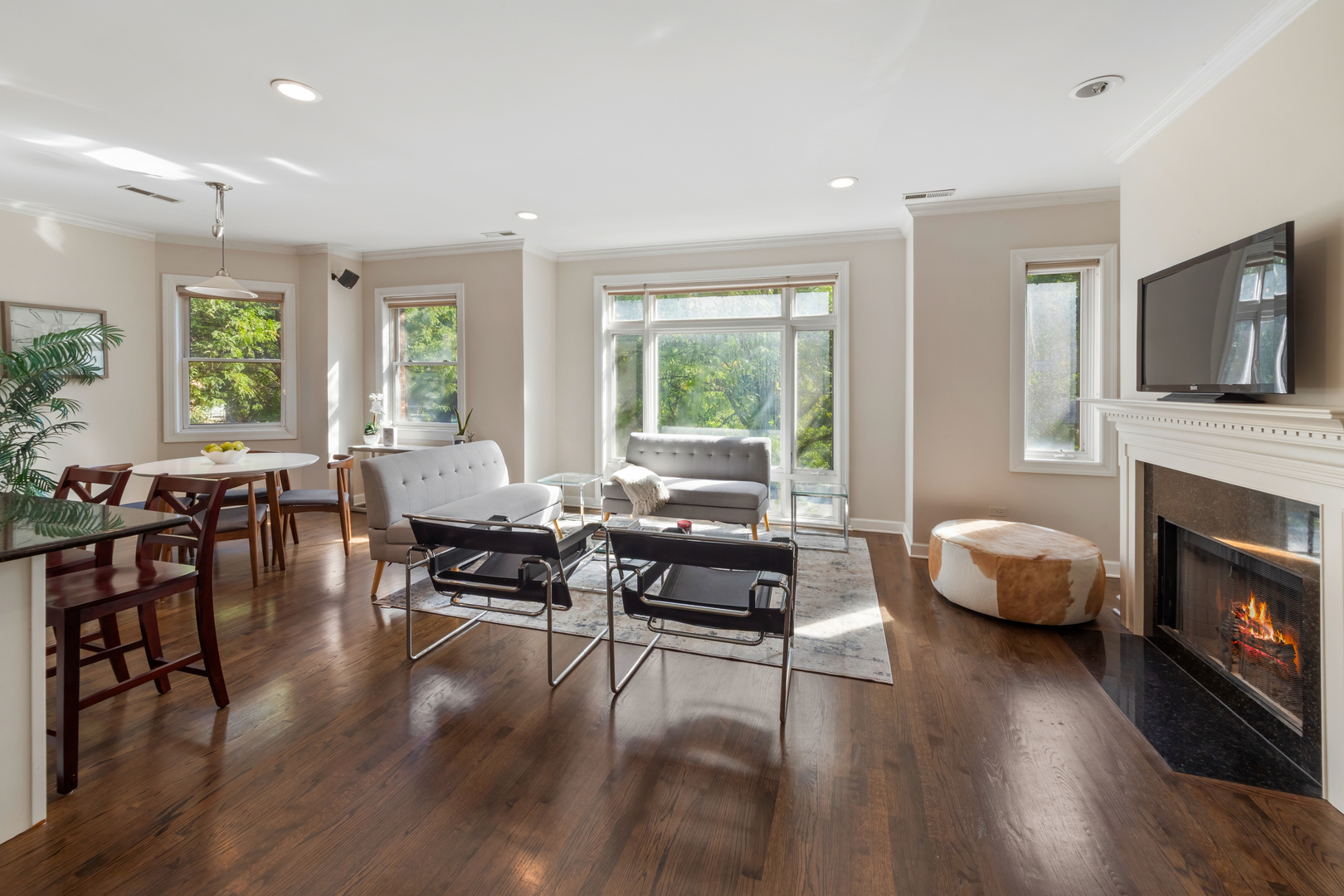 3438 North Ashland Avenue, Unit 2N Chicago, IL 60657 - Photo 2 of 22 a living room with fireplace furniture and a flat screen tv