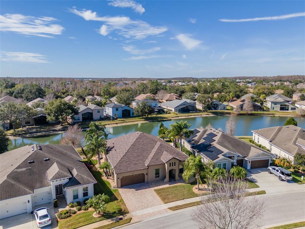 4950 Diamonds Palm Loop Wesley Chapel, FL 33543 - Photo 41 of 65 an aerial view of a house with outdoor space and lake view in back