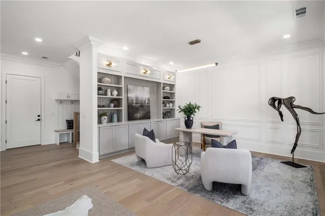 a view of kitchen with dining table and chairs