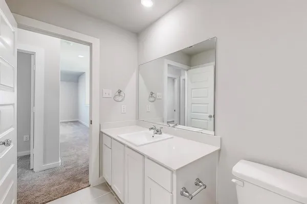a bathroom with a sink a toilet and a mirror