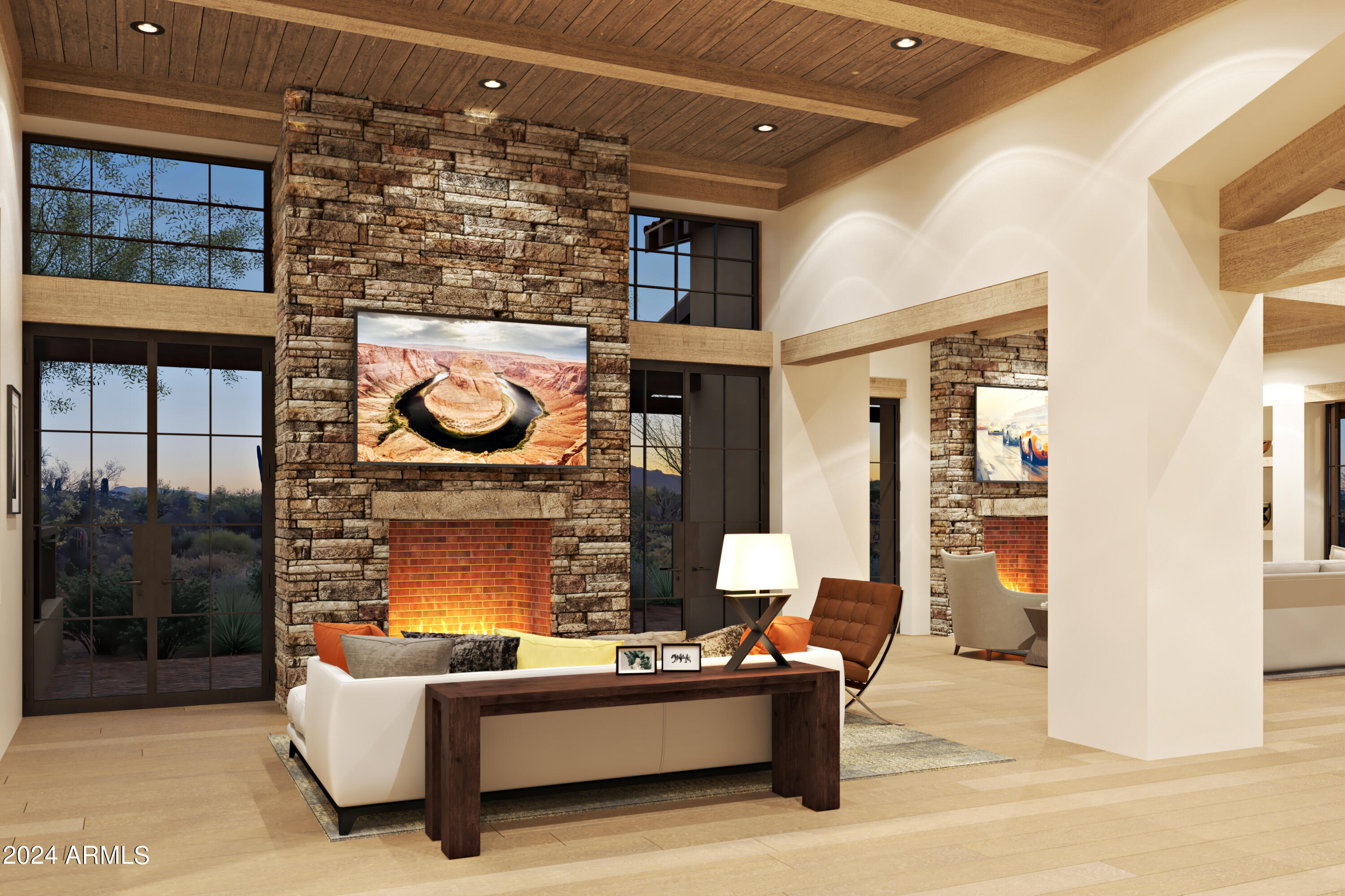 8510 East Tecolote Circle Scottsdale, AZ 85266 - Photo 7 of 11 a living room with fireplace furniture and a floor to ceiling window