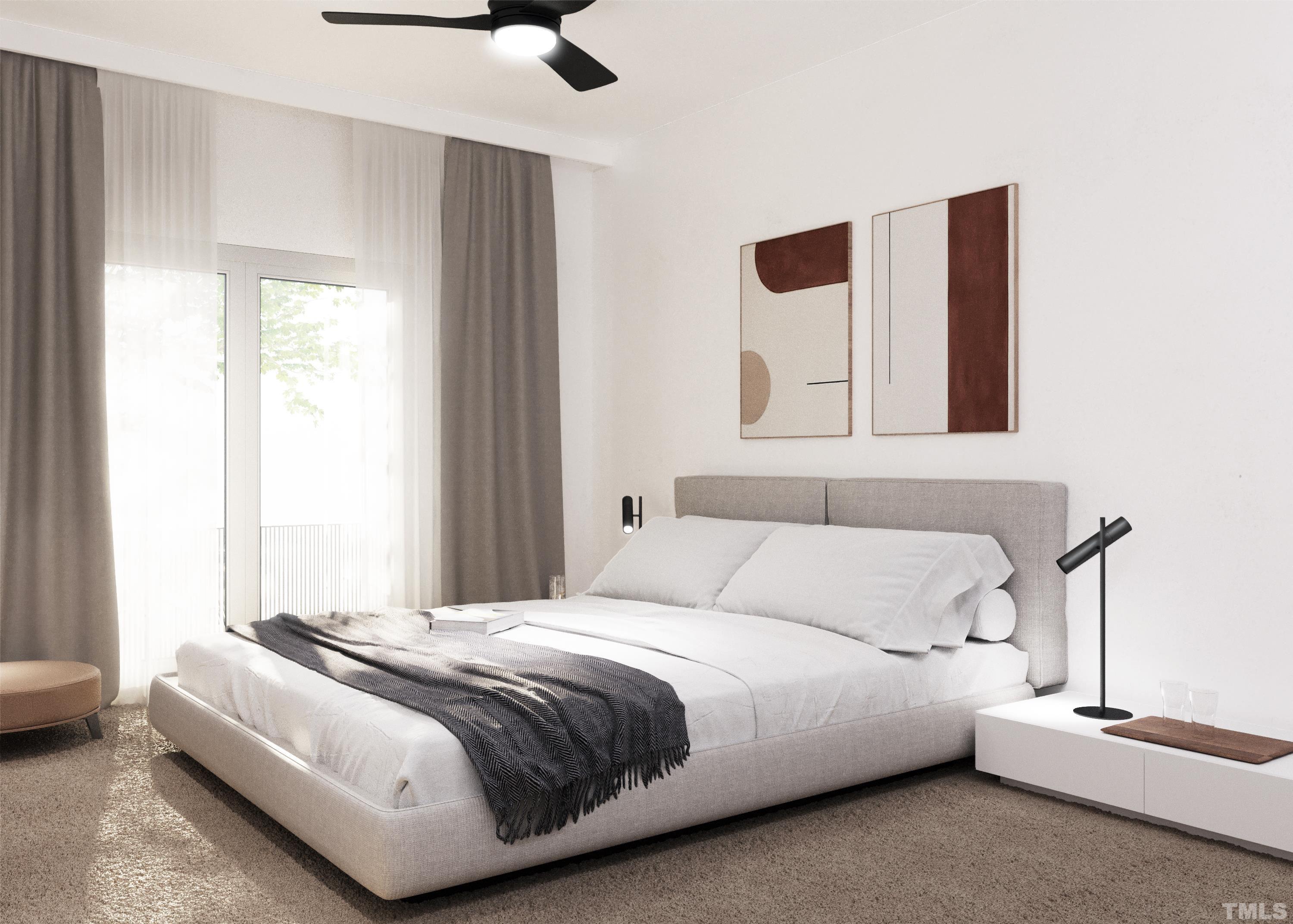 1412 Sawyer Road, Unit E18 Raleigh, NC 27610 - Photo 7 of 35 a bedroom with a bed and a night stand