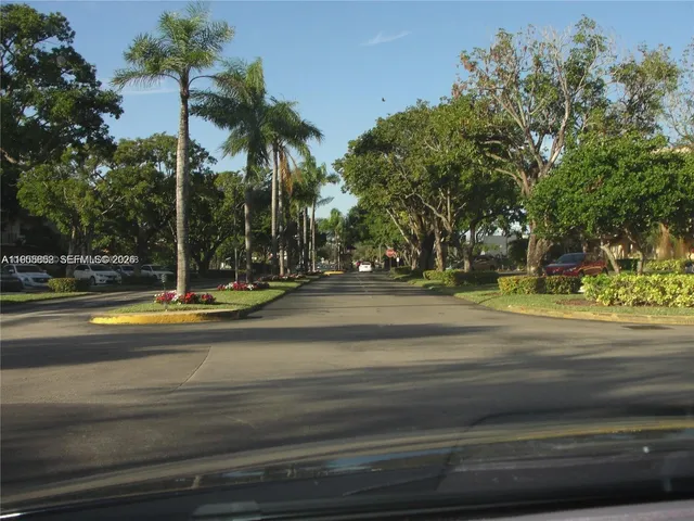 a view of a yard with palm trees