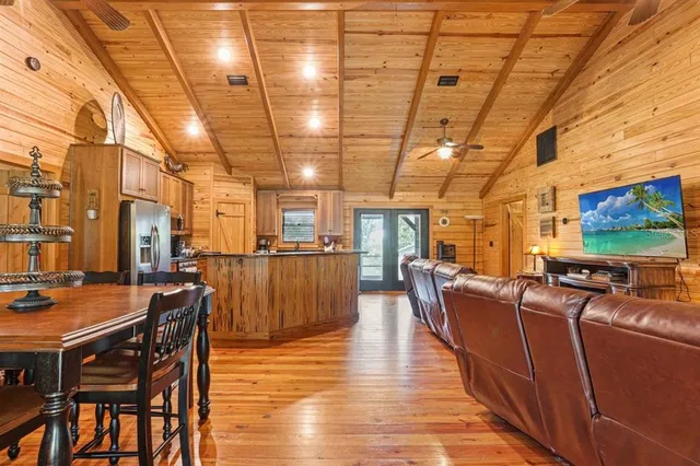 a outdoor space with lots of tables and chairs