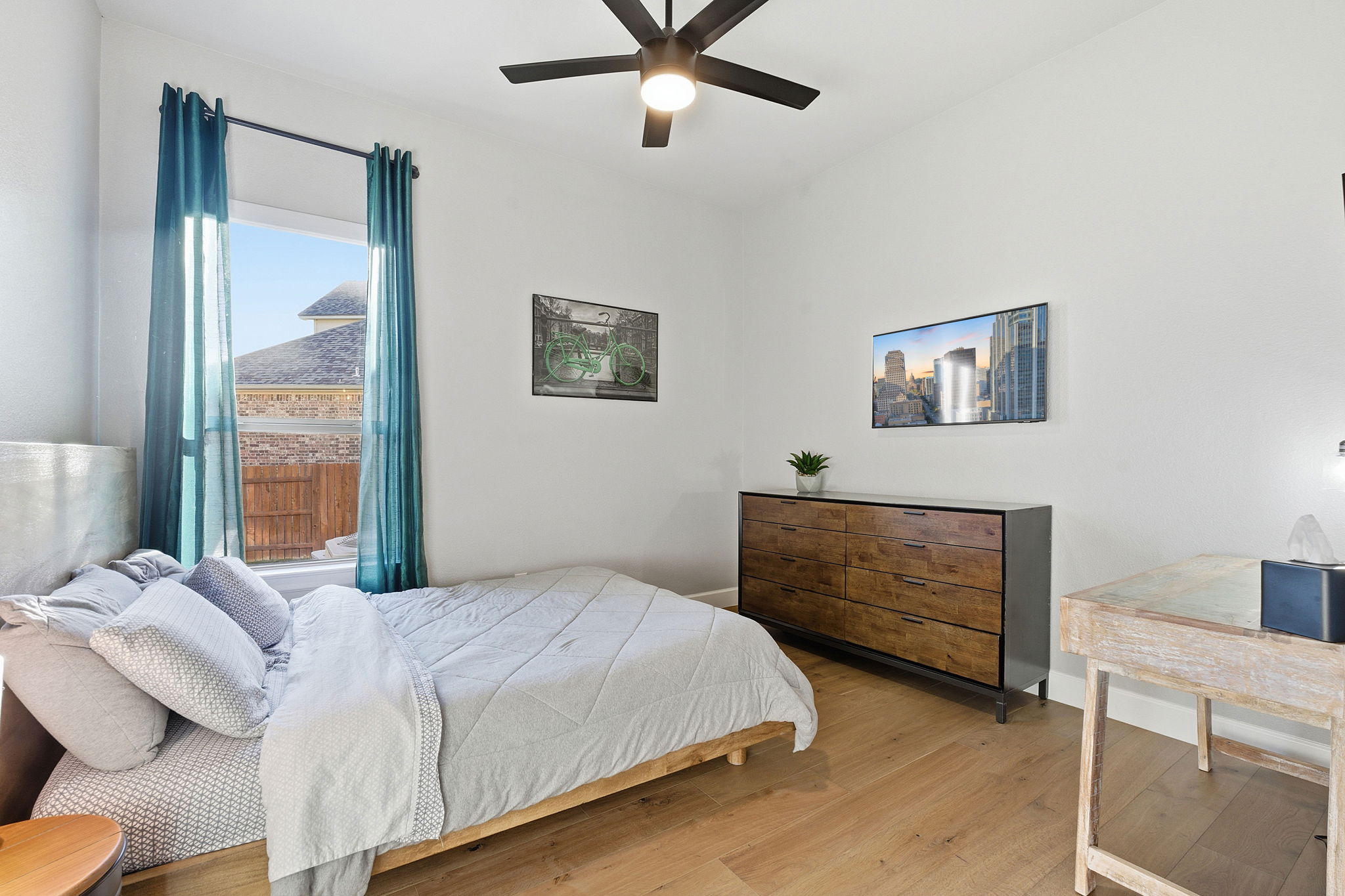 512 Choke Canyon Lane Georgetown, TX 78628 - Photo 21 of 37 Bedroom with hardwood / wood-style floors and a ceiling fan