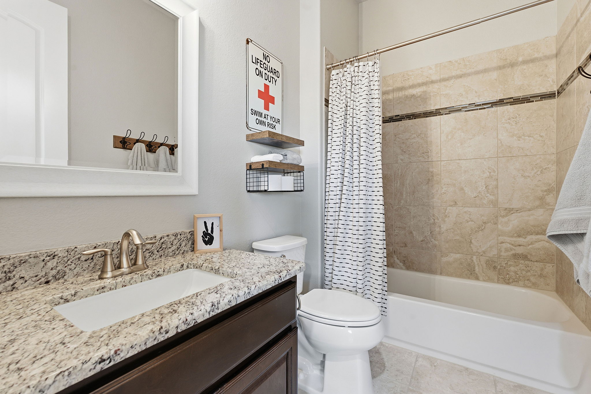 512 Choke Canyon Lane Georgetown, TX 78628 - Photo 24 of 37 Full bathroom featuring vanity and shower / bathtub combination with curtain
