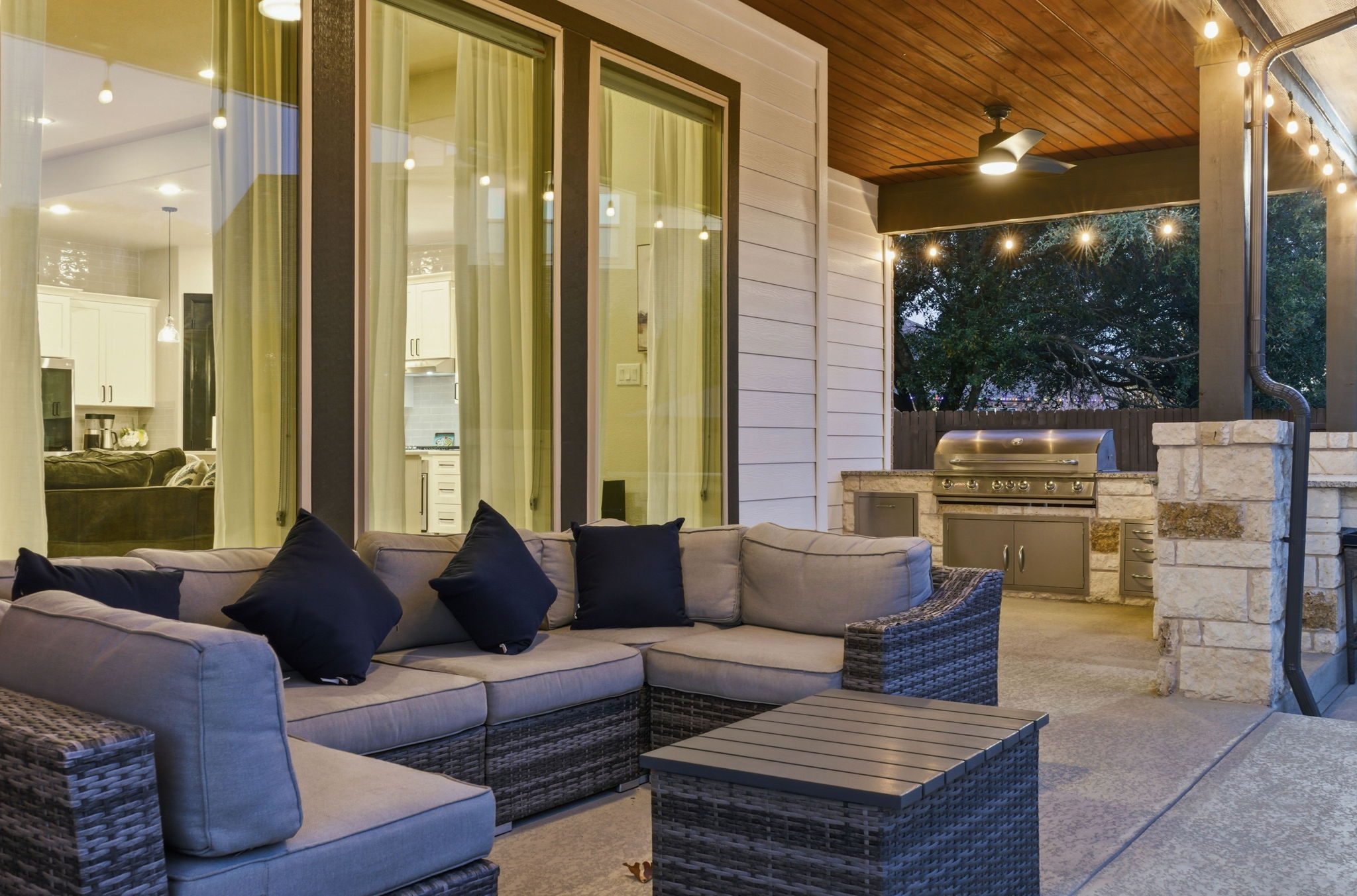 512 Choke Canyon Lane Georgetown, TX 78628 - Photo 29 of 37 View of patio featuring an outdoor kitchen, ceiling fan, and an outdoor living space