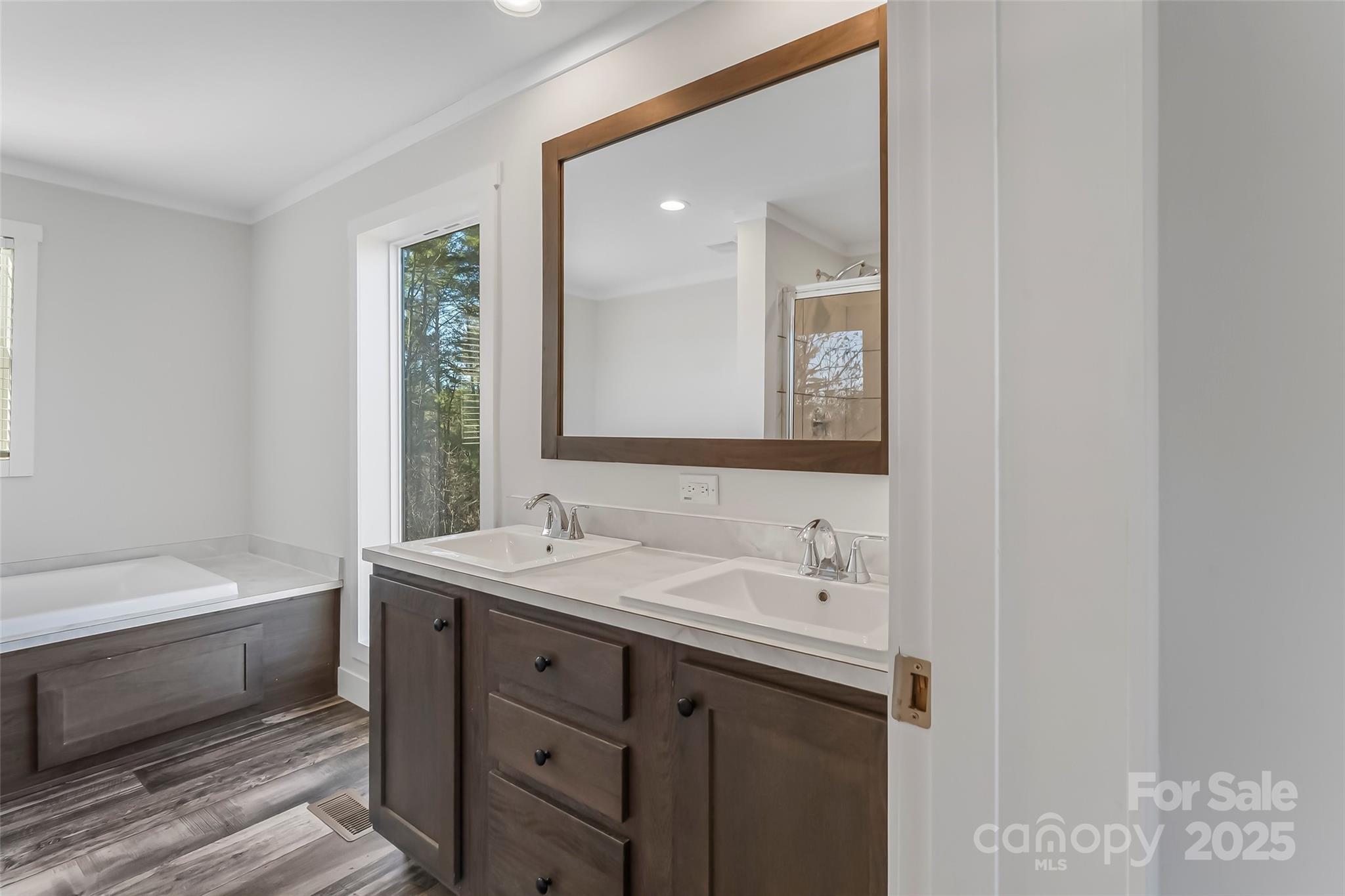 209 Walnut Br Road Weaverville, NC 28787 - Photo 21 of 43 a bathroom with a sink a large mirror and a bathtub