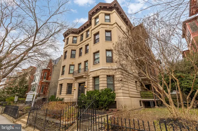 a view of a building with stairs and windows