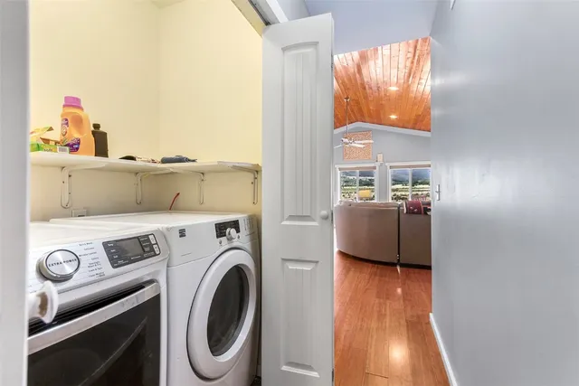 a utility room with dryer and washer