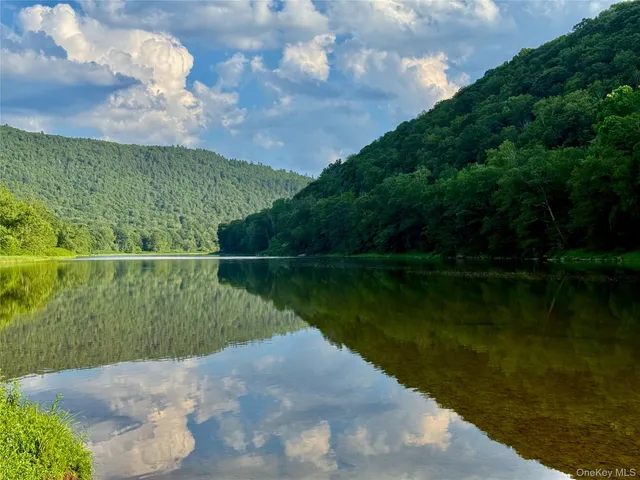 a view of a lake with a yard