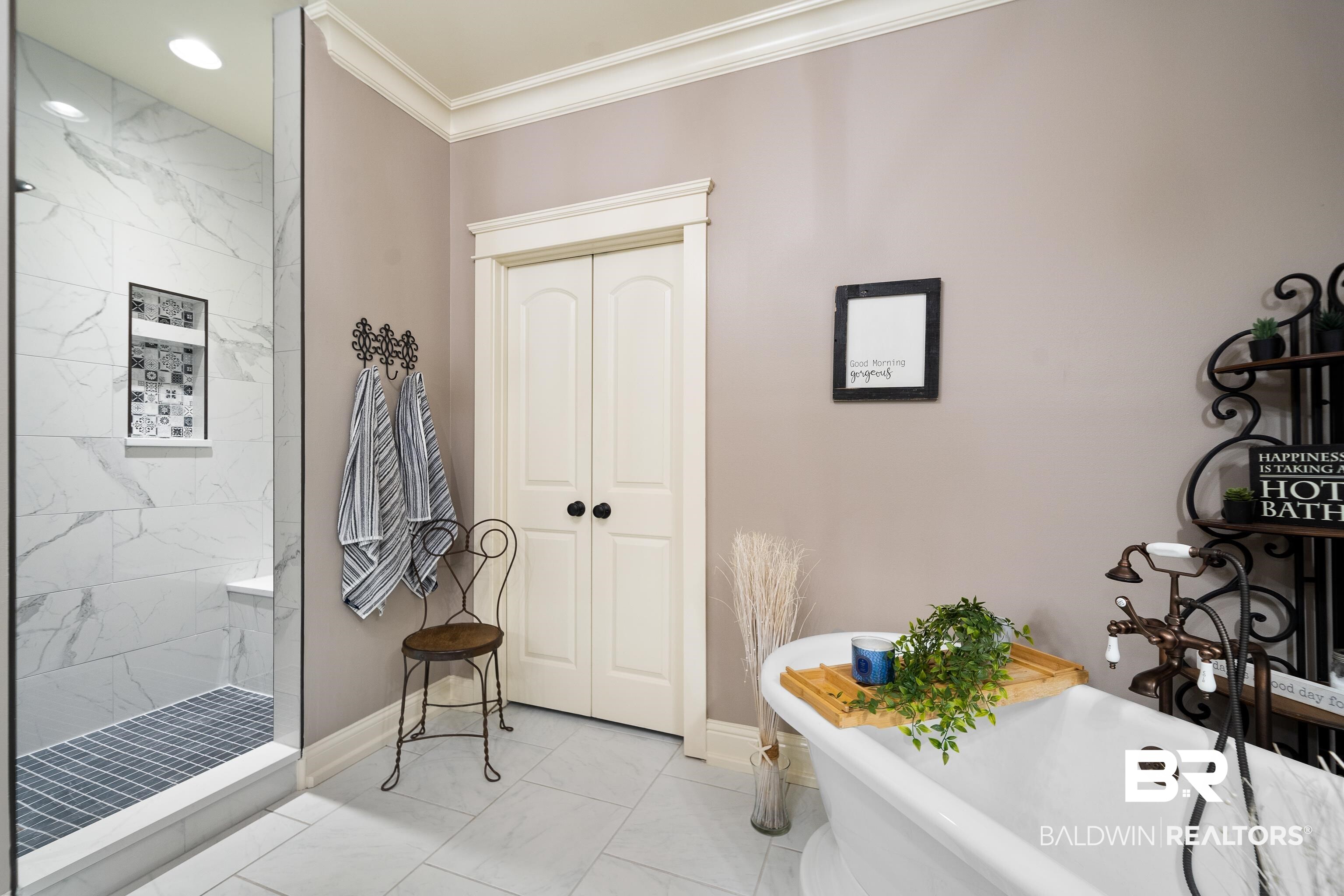 31829 Butler Drive Daphne, AL 36527 - Photo 28 of 48 Bathroom featuring separate shower and tub and crown molding