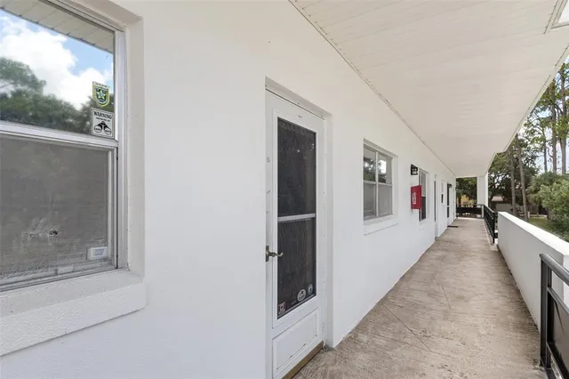a hallway with seating space