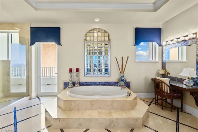 a bathroom with a bathtub