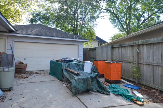 a backyard of a house with seating space