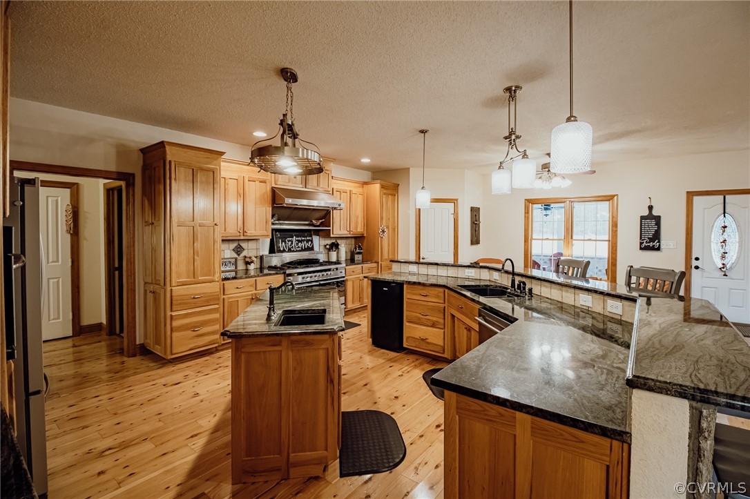 6809 West Quaker Road Disputanta, VA 23842 - Photo 8 of 49 a kitchen with granite countertop stainless steel appliances and wooden cabinets
