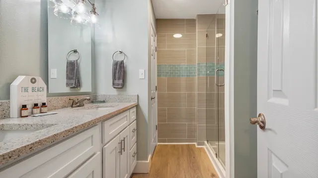 a bathroom with a shower