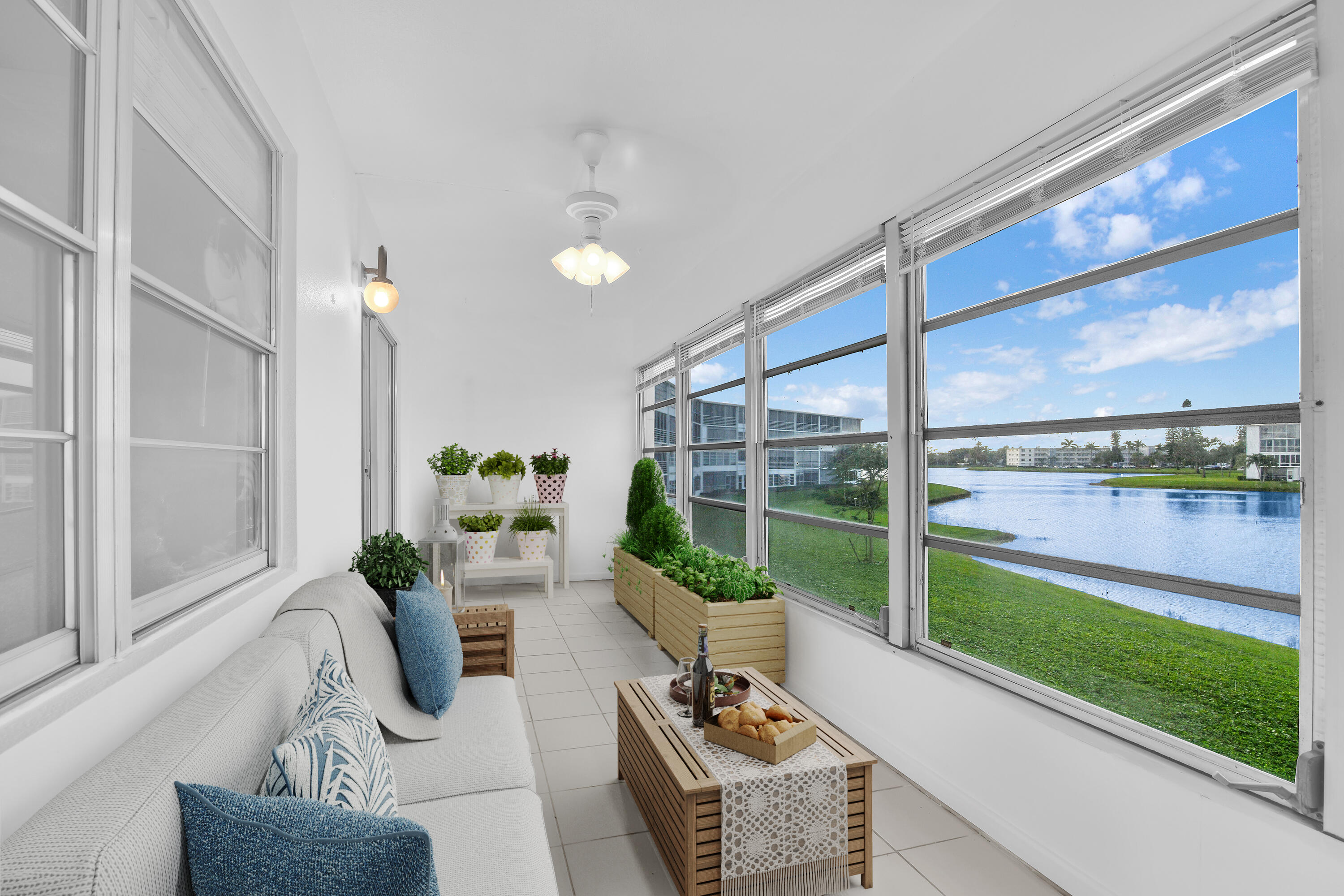 a living room with garden