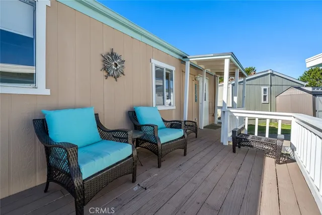 a building outdoor space with patio furniture