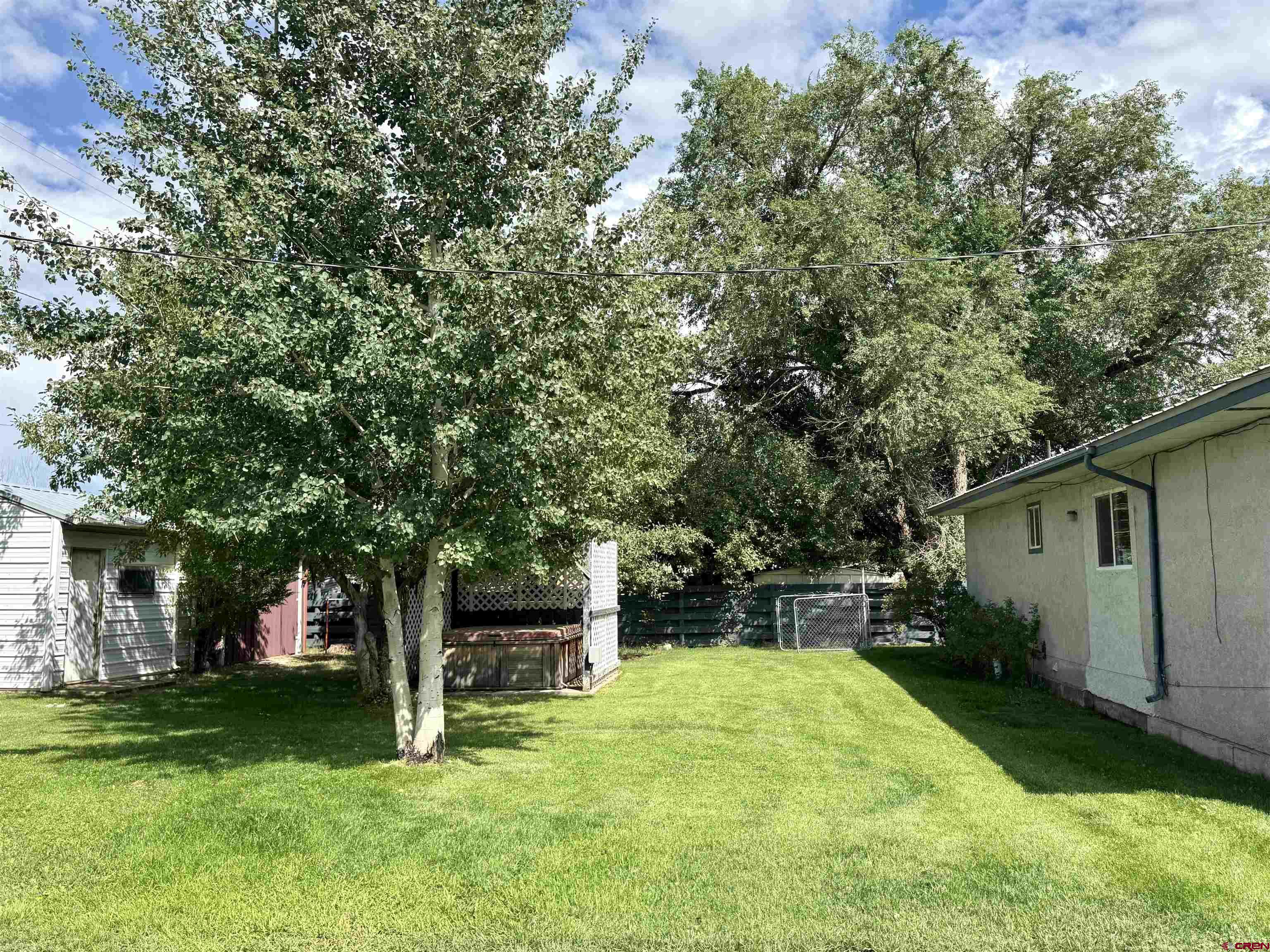 113 Conejos Street Romeo, CO 81148 - Photo 14 of 36 a view of a backyard with table and chairs and a large tree
