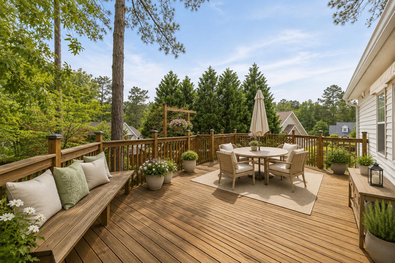 211 Spring Forest Circle Aiken, SC 29803 - Photo 29 of 36 a view of a roof deck with wooden floor and outdoor seating