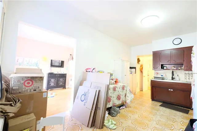 a view of a living room and bathroom