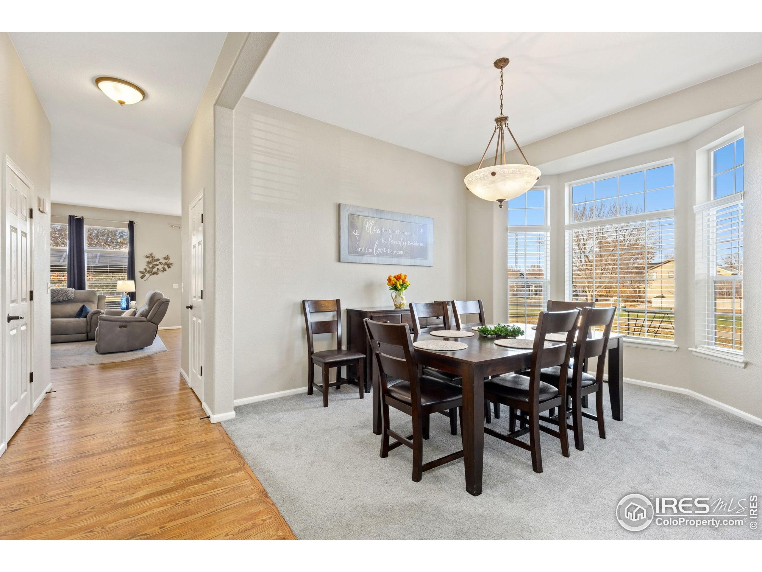 10166 Scenic Court Firestone, CO 80504 - Photo 8 of 33 a view of a dining room and livingroom with furniture wooden floor a chandelier